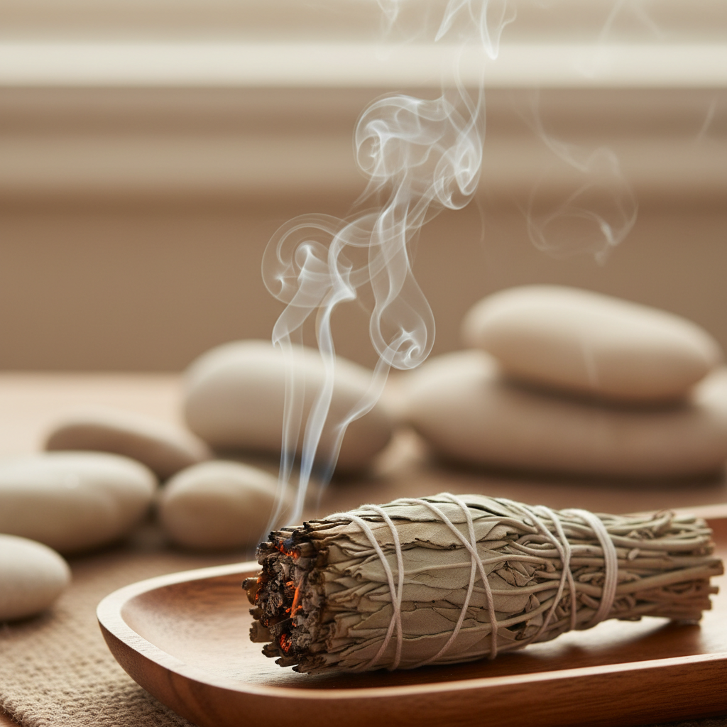 White sage bundle with smoke